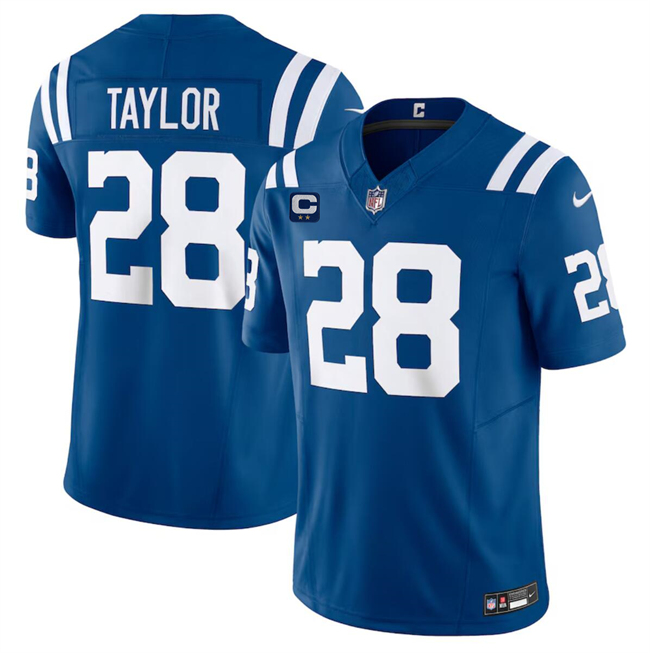 Men's Indianapolis Colts #28 Jonathan Taylor Blue 2024 F.U.S.E. With 2-Star C Patch Vapor Limited Football Stitched Jersey